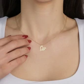 14 Ayar Altın Plakalı Müzik Temalı Kalp Motifli Özel Günler İçin Hediyelik Altın Kolye-817 thumbnail 2