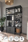 Bofigo Mutfak Standı 2 Kapaklı 8 Raflı Kahve Köşesi Mutfak Rafı Mutfak Bangosu Brezilya Antrasit thumbnail 1