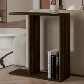 Lotus Modern Yan Sehpa – Kitaplıklı ve Dekoratif Tasarım, Ceviz thumbnail 1