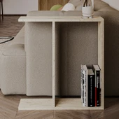 Lotus Modern Yan Sehpa – Kitaplıklı ve Dekoratif Tasarım, Traverten Desen thumbnail 3