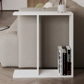 Lotus Modern Yan Sehpa – Kitaplıklı ve Dekoratif Tasarım, Beyaz thumbnail 2