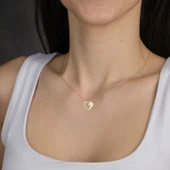 14 Ayar Altın Plakalı Kedi ve Kalp Figürlü Yıl Dönümü Hediyesine Özel Altın Kolye-824 thumbnail 2