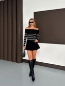 Çizgili madonna yaka kaşkorse bluz siyah a844 thumbnail 1