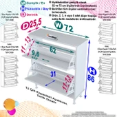 Modilayn UMAY Antre Hol 72 x 90 x 25,5 cm’ lik 2 Düşer Kapak 4 Göz Bölmeli Ayakkabılık thumbnail 5