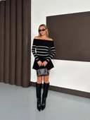 Çizgili madonna yaka kaşkorse bluz siyah a844 thumbnail 2