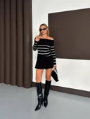 Çizgili madonna yaka kaşkorse bluz siyah a844 thumbnail 3