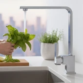 Mutfak Evye Bataryası Krom 360 Derece Döner Başlıklı Dayanıklı Su Tasarruflu Lavabo Musluğu thumbnail 7