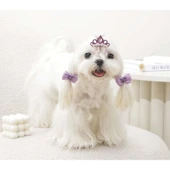 M-Pets Glam Taç ve Fiyonklu Kedi ve Köpekler İçin Aksesuar Toka Mor thumbnail 3