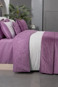 Floris Mor Çift Kişilik %100 Pamuk Nevresim Takımı ve Yatak Örtüsü Seti thumbnail 3