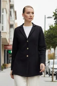 Üç Düğme Tasarım Yaka Kaşe Şık Siyah Kaban thumbnail 2