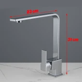 Mutfak Evye Bataryası Krom 360 Derece Döner Başlıklı Dayanıklı Su Tasarruflu Lavabo Musluğu thumbnail 4