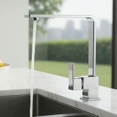 Mutfak Evye Bataryası Krom 360 Derece Döner Başlıklı Dayanıklı Su Tasarruflu Lavabo Musluğu thumbnail 3