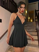 Sırt Dekolteli Cesur V Yaka Mini Elbise thumbnail 5