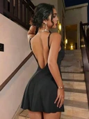 Sırt Dekolteli Cesur V Yaka Mini Elbise thumbnail 2