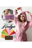 Harika Peluş Fabrikası Pabtex Sevgiliye Özel Kadife Kumaş Sabahlık Kulaklı Bornoz Tasarımı - Makyaj Çanta Hediyeli thumbnail 1