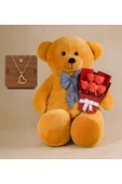 Özgüner Oyuncak Romantik Sürpriz Seti – 90 cm Peluş Oyuncak + Peluş Buket + 24 Ayar Kolye thumbnail 1