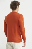 Yarım Fermuarlı Dik Yaka Triko Kazak - Oranj thumbnail 5