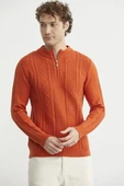Yarım Fermuarlı Dik Yaka Triko Kazak - Oranj thumbnail 2