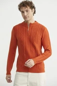 Yarım Fermuarlı Dik Yaka Triko Kazak - Oranj thumbnail 3