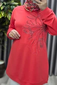 Kadın Giyim Büyük Beden Modal Taşlı Çiçekli Tunik thumbnail 7