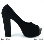 Erkan Saçmacı Carolina Siyah Süet Önü Açık Yuvarlak Burun Kalın Platform Topuklu Abiye Ayakkabı thumbnail 2