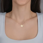 14 Ayar Altın Plakalı Kelebek Motifli Doğum Günü Hediyesine Özel Altın Kolye-839 thumbnail 2