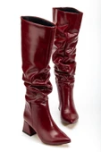 Bordo Kırışık Rugan Körüklü Kalın Topuklu Günlük Bayan Çizme thumbnail 1