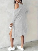 Kadın Askılı Yuvarlak Yakalı önü Düğmeli şardonlu Kaşkorse Mini Elbise Ve Kısa Ceket thumbnail 3