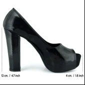 Erkan Saçmacı Carolina Siyah Rugan Önü Açık Yuvarlak Burun Kalın Platform Topuklu Abiye Ayakkabı thumbnail 2