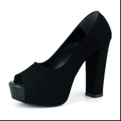 Erkan Saçmacı Carolina Siyah Süet Önü Açık Yuvarlak Burun Kalın Platform Topuklu Abiye Ayakkabı thumbnail 4