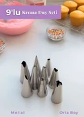 Orta Boy 9’lu Metal Krema Duy Seti – Pasta Duyu Cupcake ve Kurabiye Krema Duyu Süsleme thumbnail 1