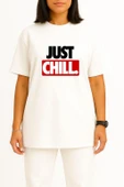 Oversize Just Chill Göğüs Tasarımlı Unisex T-Shirt thumbnail 8