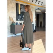 Lucky Life Kadın Uzun Kollu V Yakalı Midi çağla Yeşili Modal Elbise thumbnail 4