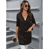 Lucky Life Kadın Uzun Kollu Cepli önden Düğmeli Uzun Modal Ceket thumbnail 4