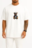 Oversize Oturan Cool Teddy Bear Göğüs Tasarımlı Unisex T-Shirt thumbnail 3