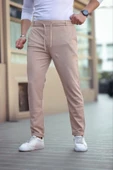 Erkek Diagonel Mikro Dokulu Cepli Beli Lastilki Pantolon - Kahverengi thumbnail 2