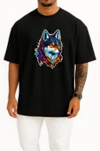 Oversize Wolf Face Logo Mascot Göğüs Tasarımlı Unisex T-Shirt thumbnail 11