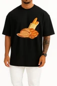 Oversize Baget Kruvasan Ekmek Simit Ekmek Hamur İşi Göğüs Tasarımlı Unisex T-Shirt thumbnail 11