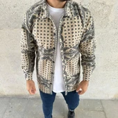 Erkek Polar Fermuarlı Sweatshirt – Kapüşonsuz, Cepli, Yumuşak Dokulu, Oversize Rahat Kalıp, Kışlık Sıcak Tutan Fermuarlı Üst - Bej thumbnail 4