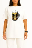 Oversize Foamy Skull Beer Göğüs Baskılı Unisex T-Shirt thumbnail 8