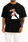Oversize Bridegroom Marriage Wedding İnvitation Göğüs Tasarımlı Unisex T-Shirt thumbnail 9