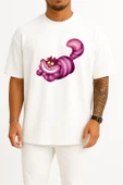 Oversize Alice Harikalar Diyarında Cheshire İllüstrasyon Göğüs Tasarımlı Unisex T-Shirt thumbnail 3