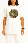 Oversize Echeveria Etli Bitki Cactaceae Houseleek Göğüs Tasarımlı Unisex T-Shirt thumbnail 2