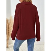 Lucky Life Kadın Uzun Kollu Yakalı Düğmeli Salaş Waffle Bluz thumbnail 5