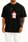 Oversize Alice Harikalar Diyarında Kalp Kartı Ace Göğüs Tasarımlı Unisex T-Shirt thumbnail 11