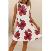 Lucky Life Kadın Sıfır Kol Sırttan Bağlamalı Fırfırlı çiçek Desenli Süprem Elbise thumbnail 4