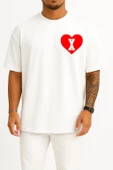 Oversize Kalp İçinde X Harfi Cep Tasarımlı Unisex T-Shirt thumbnail 1