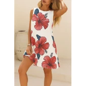 Lucky Life Kadın Sıfır Kol Sırttan Bağlamalı Fırfırlı çiçek Desenli Süprem Elbise thumbnail 1