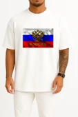 Oversize Russian Empire Flag Of Russia Coat Of Arms Of Russia Göğüs Tasarımlı Unisex T-Shirt thumbnail 1