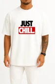 Oversize Just Chill Göğüs Tasarımlı Unisex T-Shirt thumbnail 4